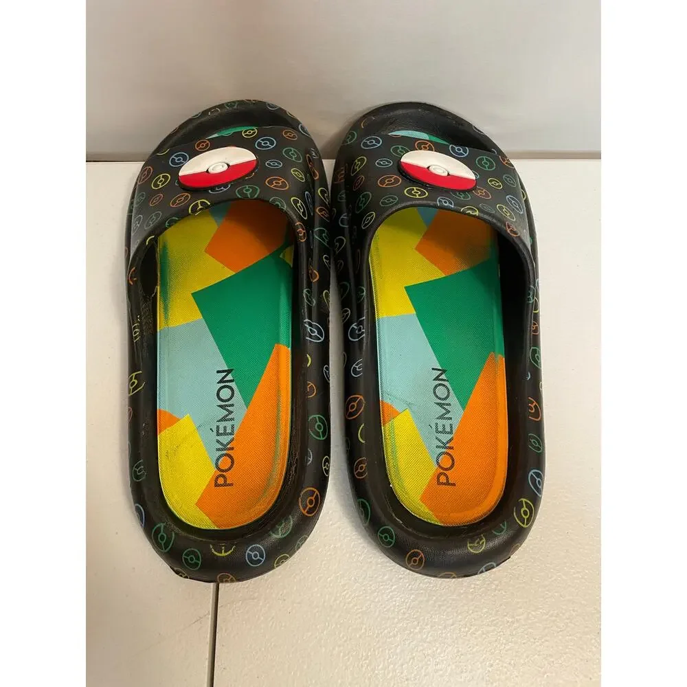 Pokemon Ground‎ up slip on Flip Flop black green 6 Unisex soft slides